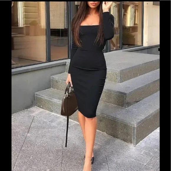 knee length tight black dress Black Ribbed Mock Neck Long Sleeve Bodycon Mini Dress | Womens | XX-Small (Available in XS, S, XL) | Cotton/Spandex